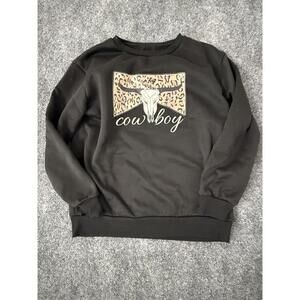 Women’s Small Cowboy Graphic Sweatshirt Black Leopard Longhorn Super Soft Cozy